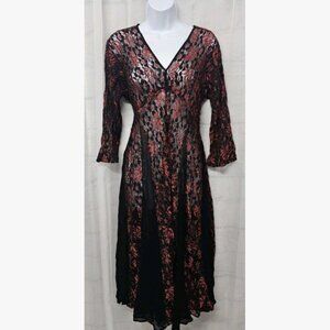 Lola P. Black Red Lace Midi Dress Sheer Floral Witchy Goth Boho Gypsy S M L Rare